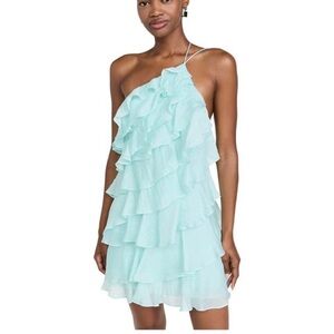 Amanda Uprichard Mint One-Shoulder Ruffle Mini Dress